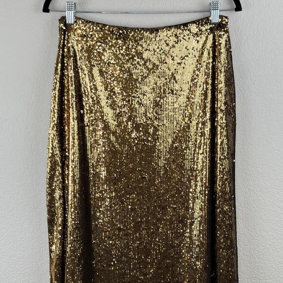 Michael Kors Sparkly Gold Sequin A-Line Formal Midi Skirt Small/Medium NWT - Picture 7 of 12